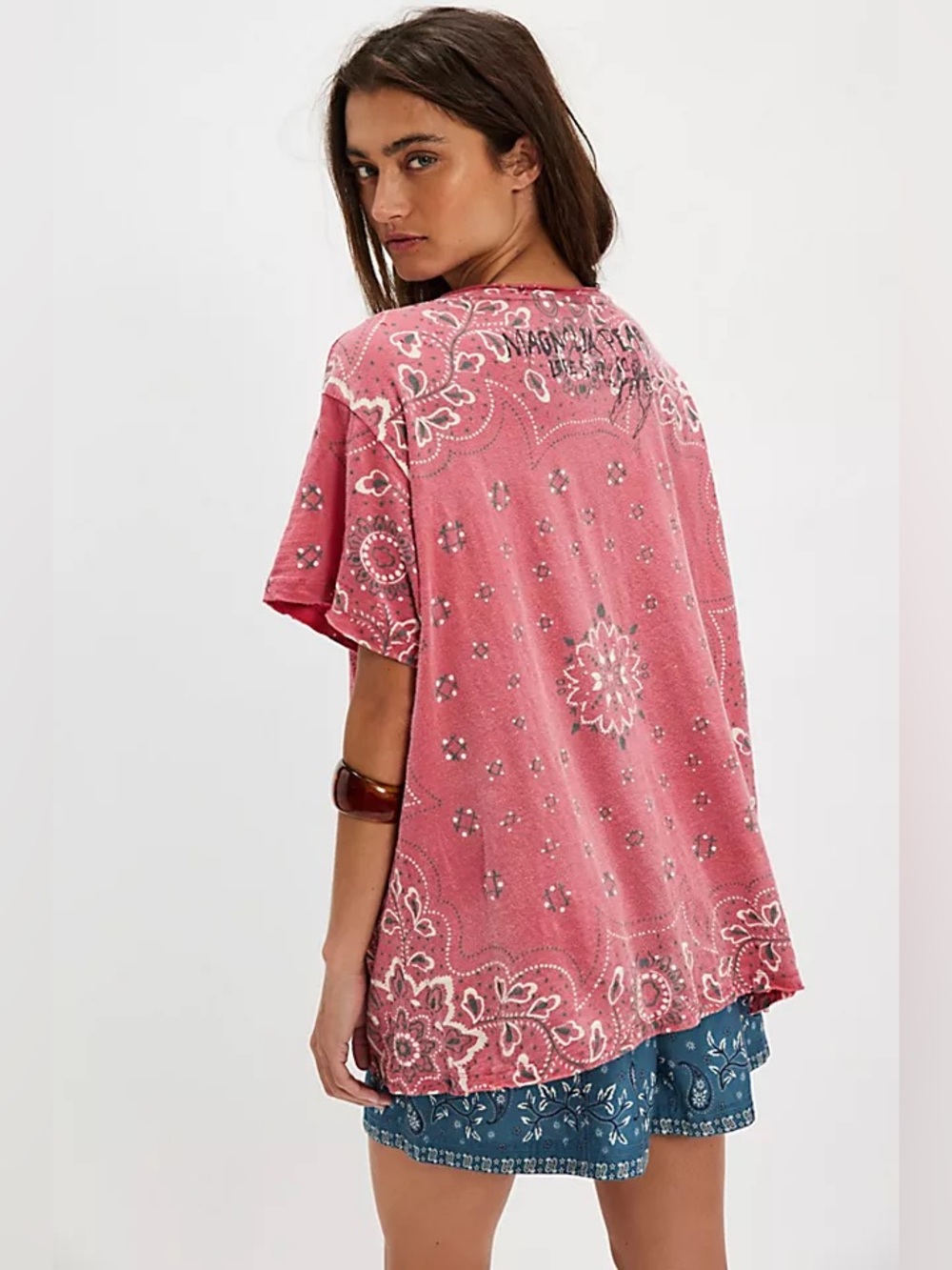 Magnolia Pearl Pink Bandana Print Cotton Top | Boho Oversized Tunic Festival NWT - Picture 2 of 6